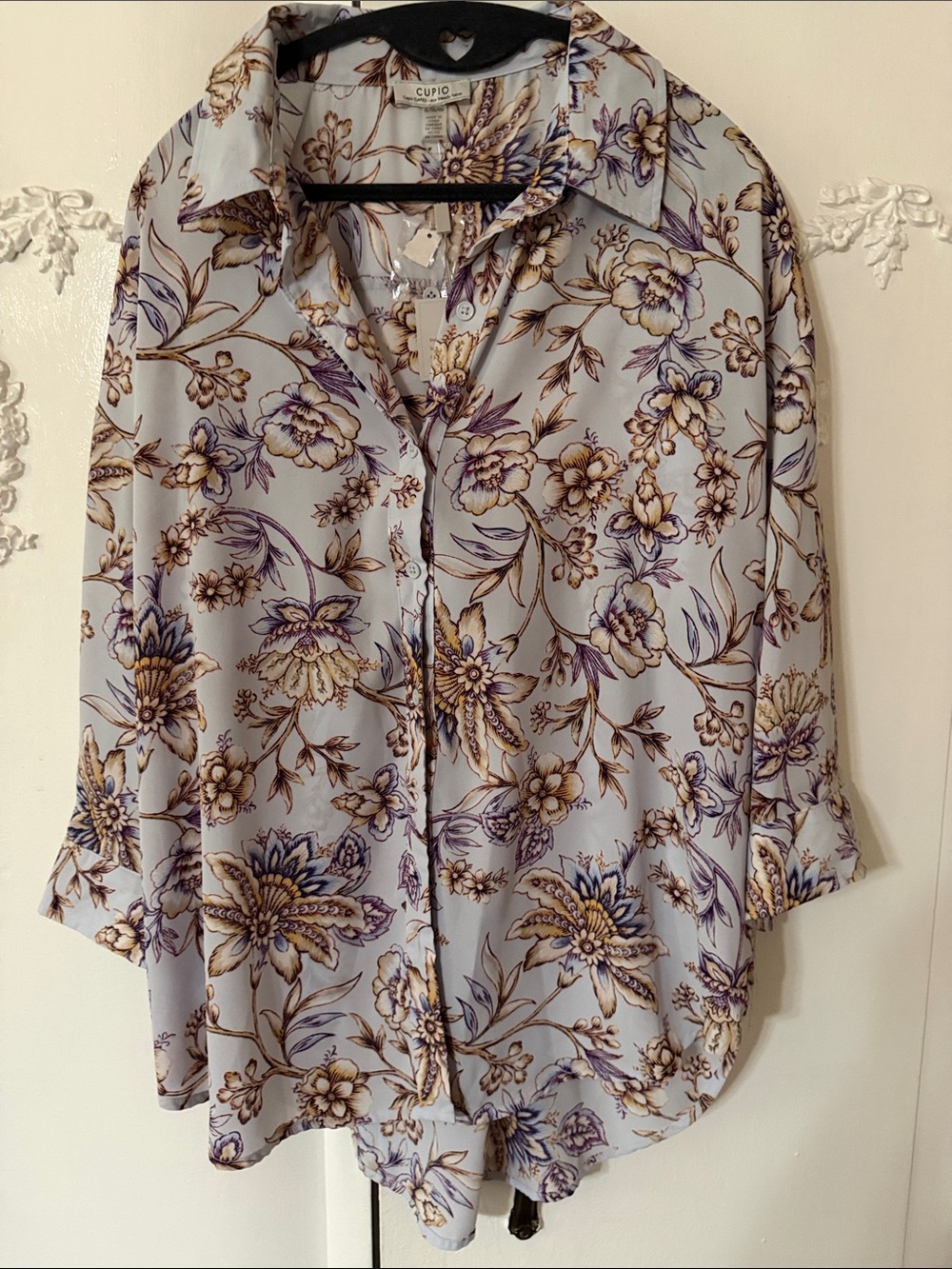 Cupio Light Lavender Floral Button-Down Blouse